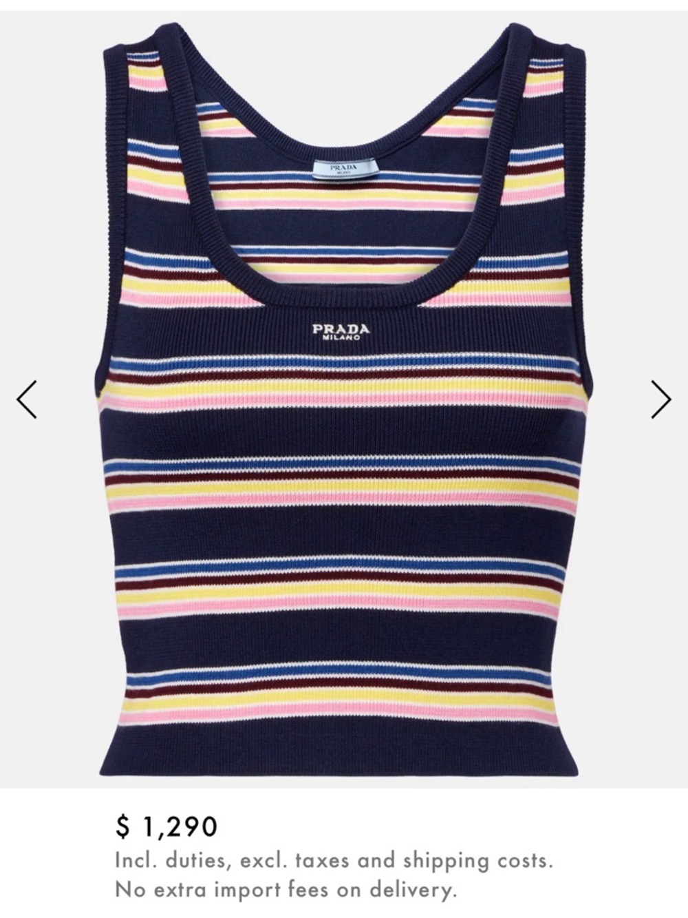 Prada Black Ribbed Knit Tank with Multicolor Stripes